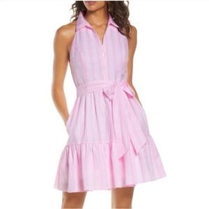 Lilly Pulitzer Pink White Striped Trisha Lined Seersucker Waist Tie Dress Size 2